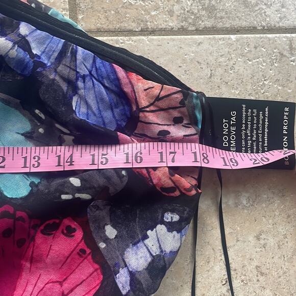 Boston Proper One Shoulder Butterfly Print Dress Black Multi - Picture 14 of 15